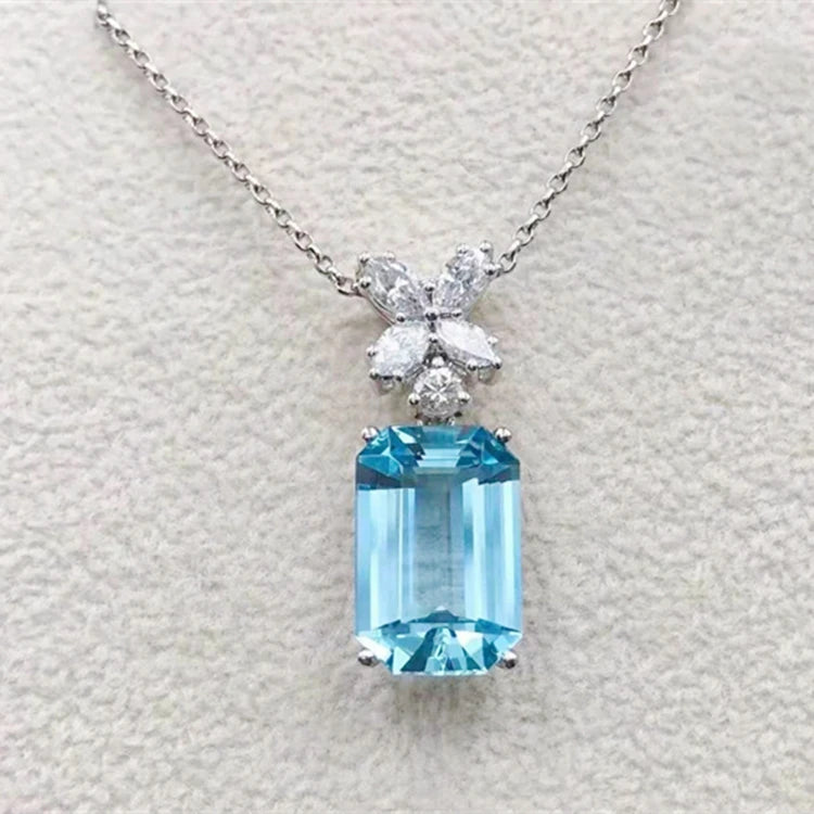 Juegos de joyería de piedras preciosas naturales SGARIT para mujer, anillo, pendientes y collar con colgante de aguamarina azul claro en oro de 18 quilates