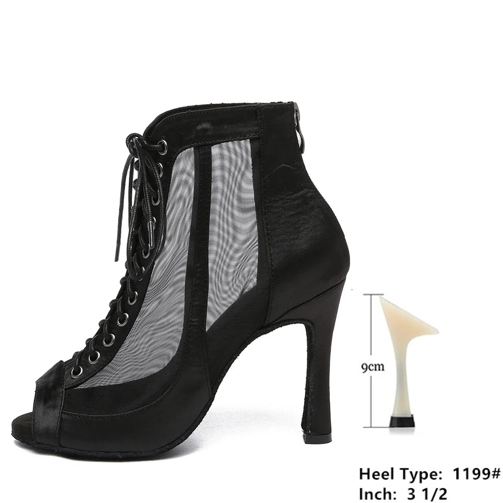 Botas de baile profesional LUOQIAO de satén con tacón medio para salón y ritmos latinos
