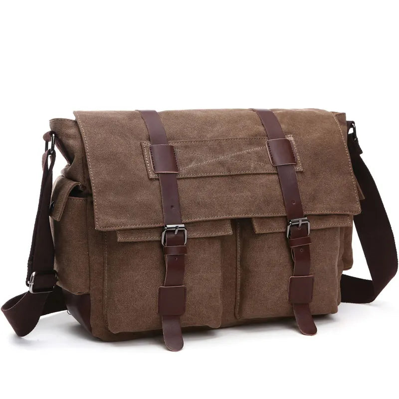 Scione Men Business Messenger Bags for Men Shoulder Bag Canvas Crossbody Pack Retro Casual Office Travel Bag Vintage Retro Bags
