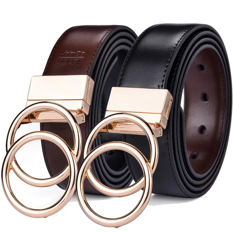 Women Leather Reversible Belt Double O Ring Rotate Buckle Two Side Waist Jeans Dress by Beltox Fine