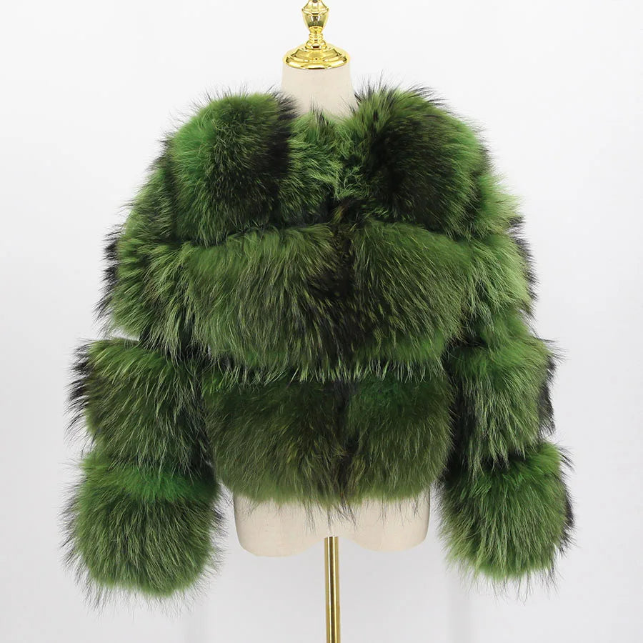 PINK JAVA QC1884 New Arrival Real Raccoon Fur Coat Women  Fur Jacket Winter Luxury Fluffy Raccoon Coats Hot Sale