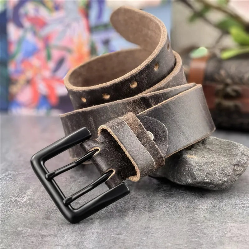 Super szeroki, luksusowy pasek męski z grubej skóry naturalnej, pasek z podwójną klamrą, skórzany pasek do jeansów i spodni MBT0018