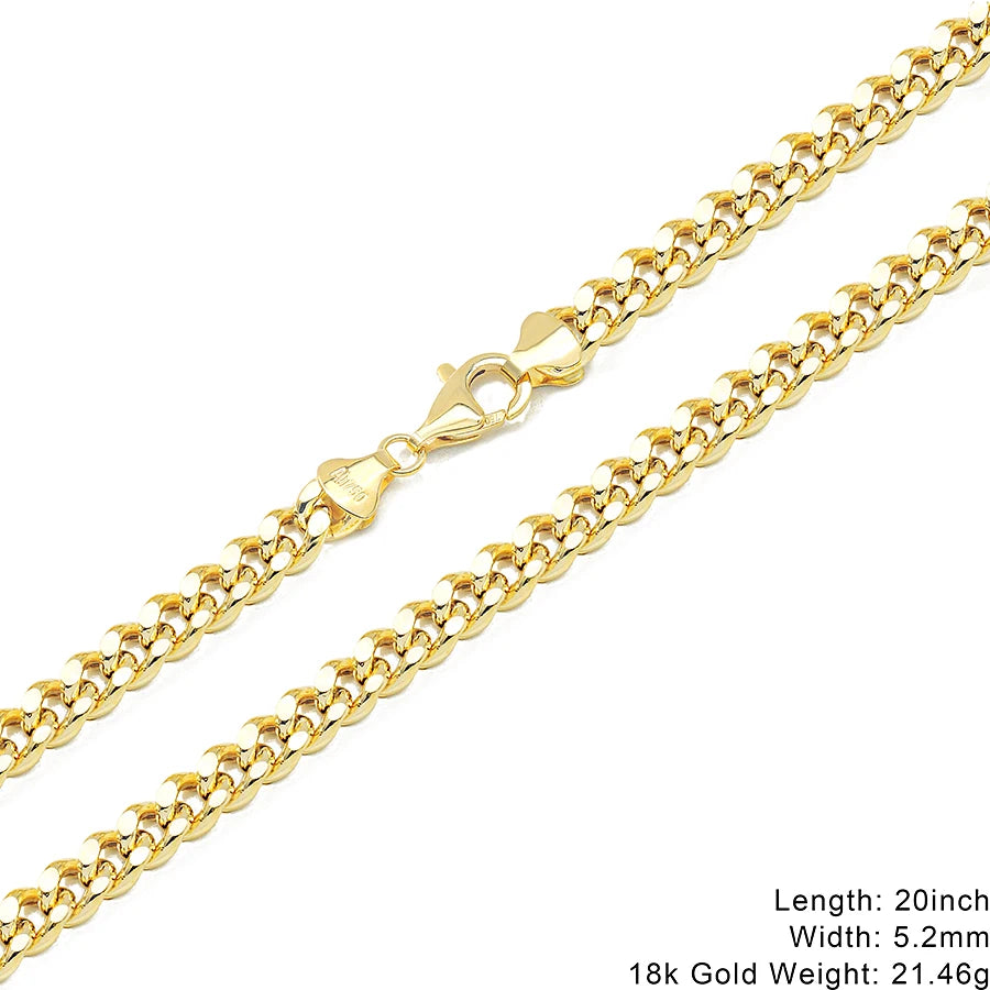Collar de hombre de oro sólido de 18k, 5.2mm de grosor, diseño cubano hueco AU750, resistente al deslustre e impermeable, joyería de moda para hombre
