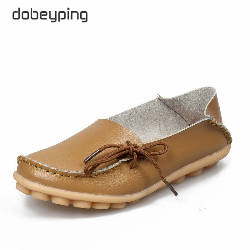 New Moccasins Women Flats 2026 Autumn Woman Loafers Genuine Leather Female Shoes Slip on Ballet Bowtie Women's Shoe Size 35-44