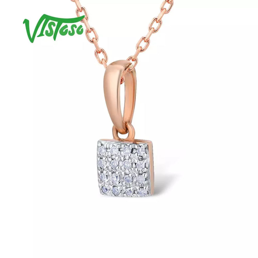VISTOSO Gold Pendants for Women Authentic 14K & 9K Rose White Gold Sparkling Diamond Simple Square Pendant Wedding Fine Jewelryk