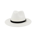 QBHAT Men Women Wide Brim Wool Felt Fedora Panama Hat With Belt Buckle Jazz Trilby Cap Party Formal Top Hat in White,black