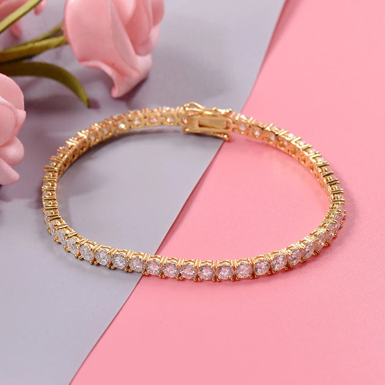 Pulsera de tenis de moissanita con diamantes, estilo hip hop, plata 925 cubana, bañada en oro de 14k o 18k
