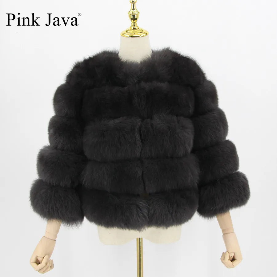 Pink Java QC1801 FREE SHIPPING Real Fox Fur Coat Women Winter Thick Fur Jacket Short Fur Coat Wholesale Genuine Fox Short Sleeve