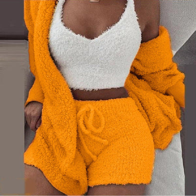 Knit Sleepwear Pajamas for Women's Lingerie 3 Piece Set