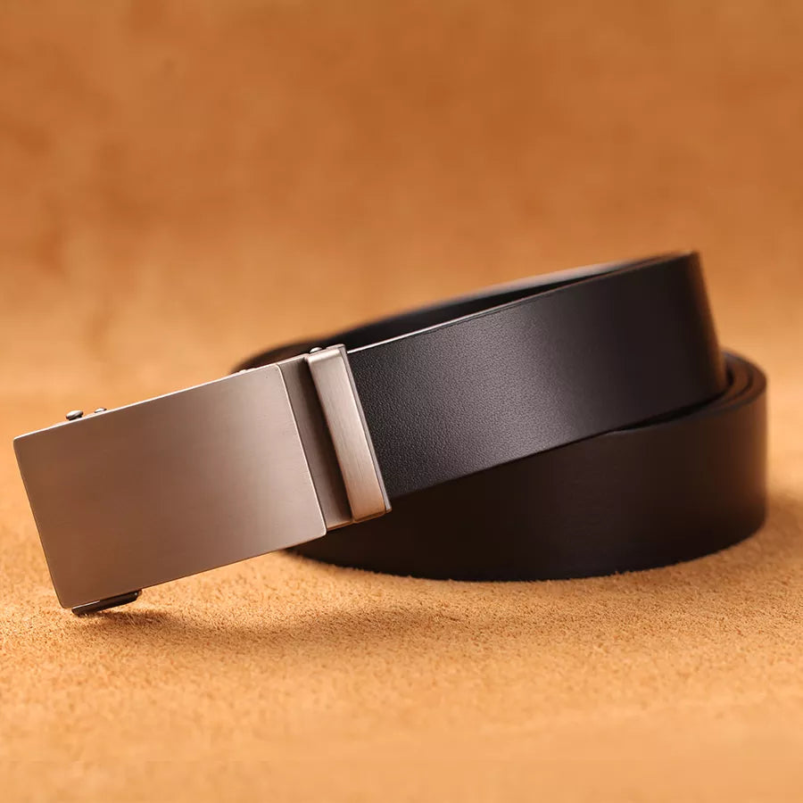 Cinturón automático de piel de vaca auténtica para hombre, cinturón formal con hebilla automática, correa de piel auténtica para negocios