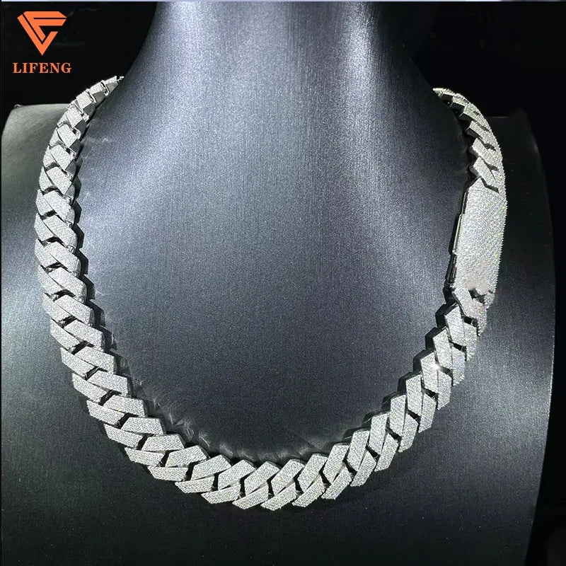 Precio económico, cadena de eslabones cubanos de moissanita de 10 mm, 12 mm, 14 mm, 15 mm, 18 mm, 20 mm, collar de cadena de eslabones cubanos "iced out" de plata de ley 925