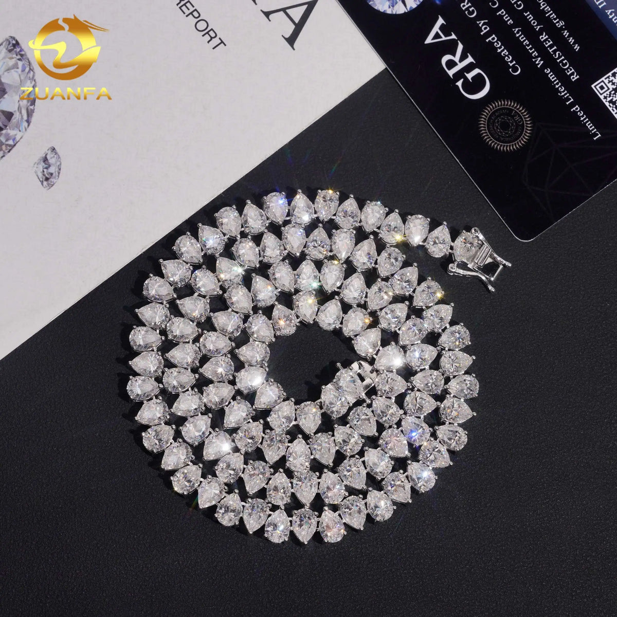 Collar de cadena de tenis de moissanita con corte de pera de plata de ley 925, 5x7 mm