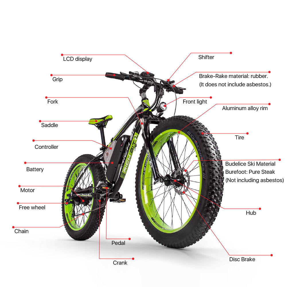 Bicicleta eléctrica RICH BIT RT-022, 48V 17Ah, batería de litio, neumático ancho de 4.0", bicicleta de montaña, crucero para nieve y playa, con acelerador