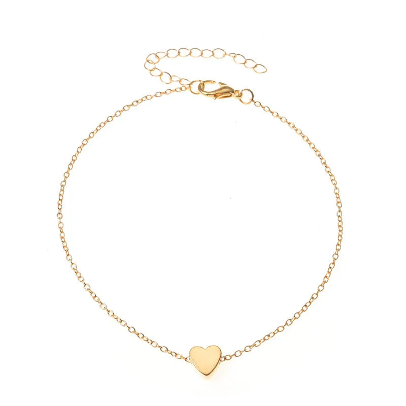 Tobillera de cuentas multicapa con corazón para mujer, estilo bohemio vintage, pulseras de pie, joyería de playa 2021 G