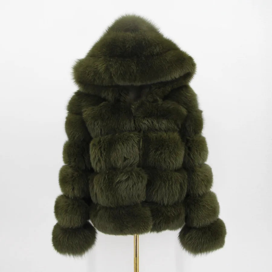 Pink Java QC8143 New Arrival Women Coat Winter Real Fox Fur Coats Hood Jacket Natural Fur Clothes Hot Sale High Quality