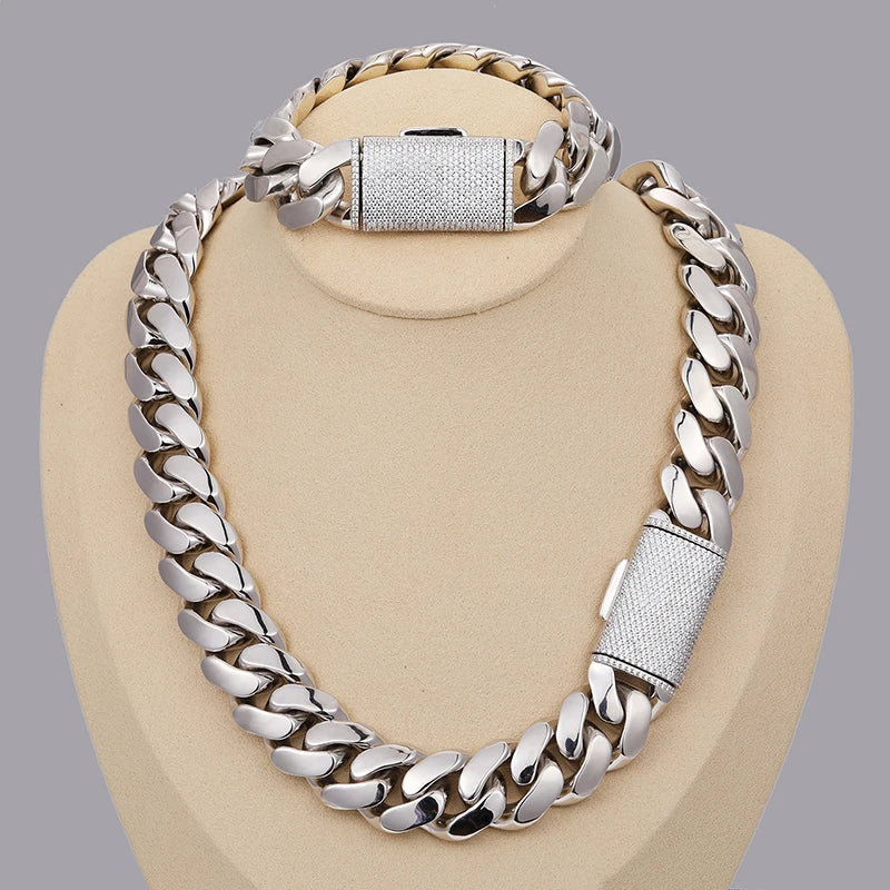 Collar de cadena cubana pesada para hombre, estilo hip hop, chapado en oro de 18K sobre plata de ley 925, con diamantes de moissanita VVS, estilo "iced out" con broche liso