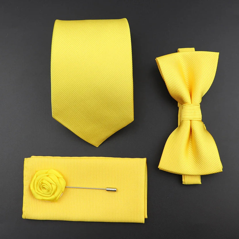 Juego de corbata y pajarita de seda de color sólido para hombre, tejido jacquard de poliéster, estilo vintage rojo azul para novio, negocios, bodas y fiestas