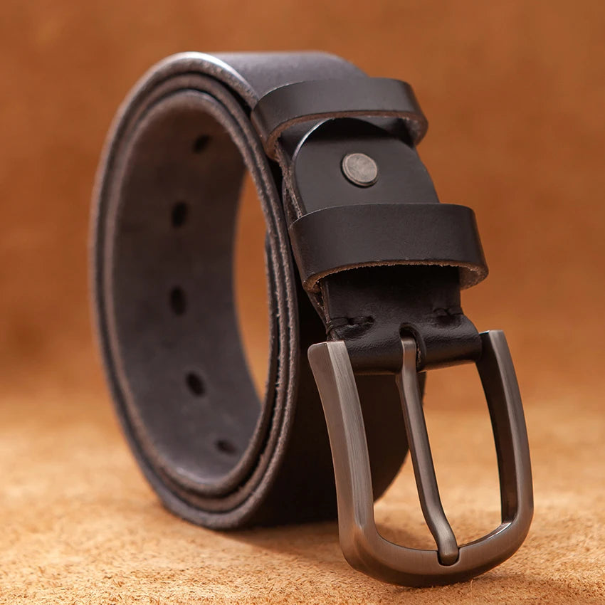 Cinturones de piel auténtica de vaca para hombre, diseño de lujo, estilo de moda de alta calidad, cinturón vaquero vintage para hombre, color marrón