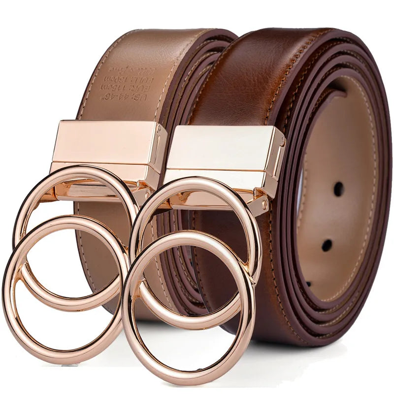 Cinturón reversible de piel para mujer, con hebilla giratoria de doble anilla, dos caras, para vaqueros y vestidos, de Beltox Fine