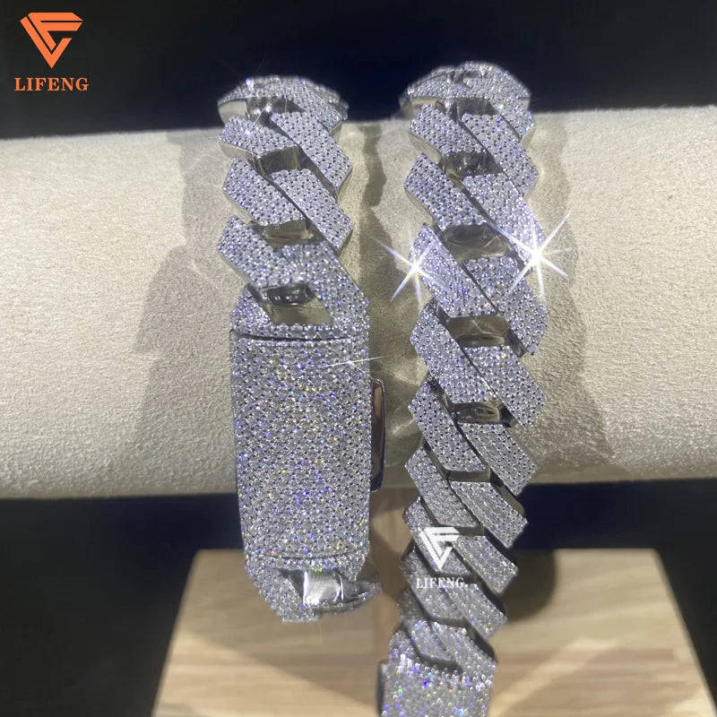 Precio económico, cadena de eslabones cubanos de moissanita de 10 mm, 12 mm, 14 mm, 15 mm, 18 mm, 20 mm, collar de cadena de eslabones cubanos "iced out" de plata de ley 925