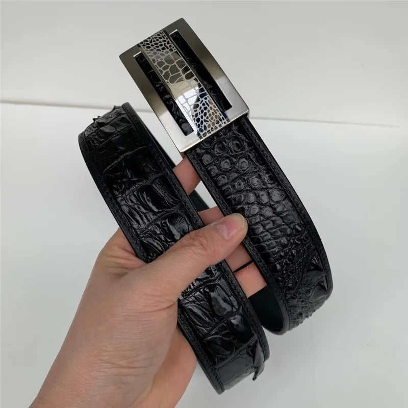 Genuine Crocodile Skin 3.5cm Wide Businessmen Waist Straps Authentic Real Crocodile Leather Stainless Steel Buckle Male Belts