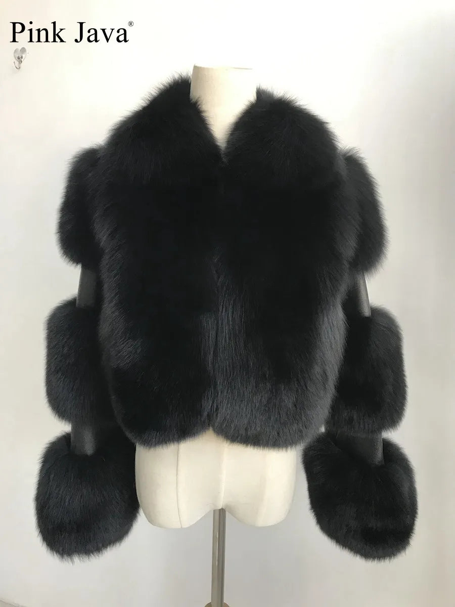 Pink Java QC19020  New Arrival Hot Sale  Real Fox Fur Coat Genuine Fur Jacket Women Coat Winter Thick Fur Real Leather