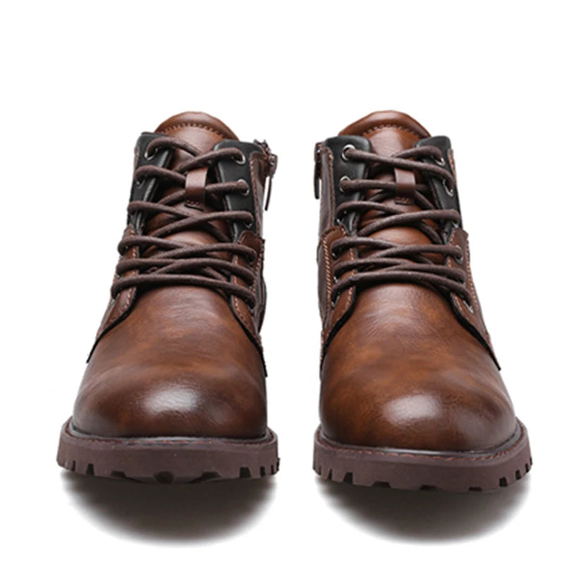 ZYYZYM Botas de hombre de cuero estilo vintage para primavera y otoño, botines con cordones, calzado de moda casual para hombre