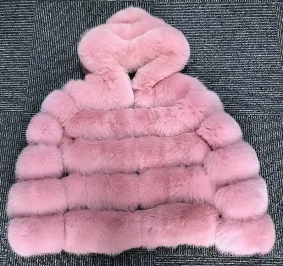 Pink Java QC8143 New Arrival Women Coat Winter Real Fox Fur Coats Hood Jacket Natural Fur Clothes Hot Sale High Quality