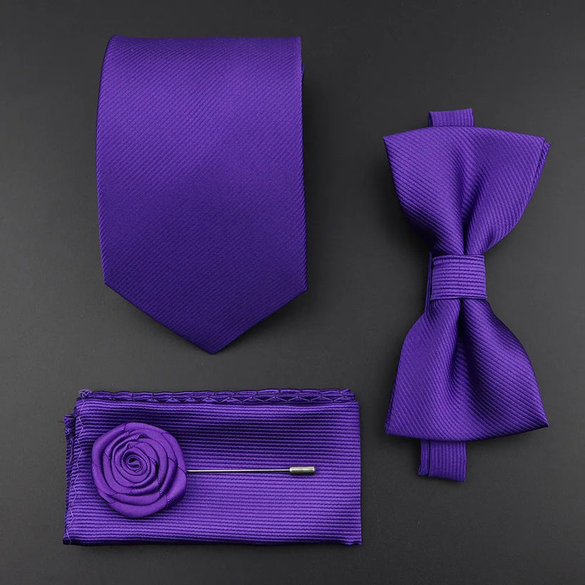 Juego de corbata y pajarita de seda de color sólido para hombre, tejido jacquard de poliéster, estilo vintage rojo azul para novio, negocios, bodas y fiestas