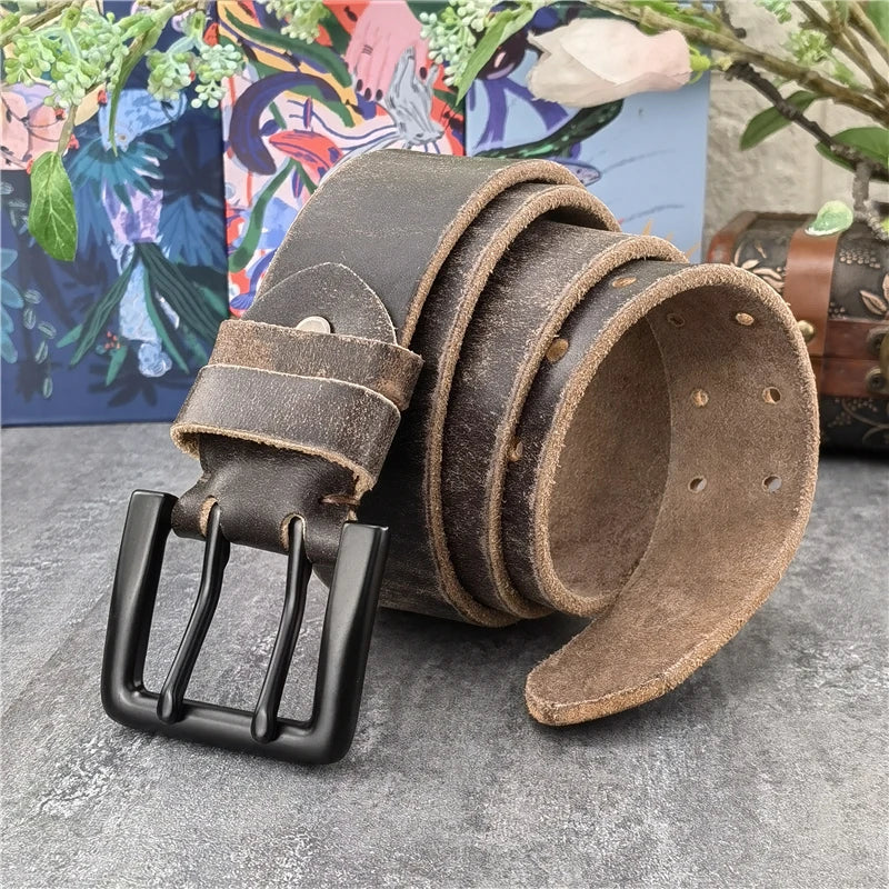 Super Wide 4.2CM Luxury Thick Genuine Leather Men Belt Double Buckle Belt Ceinture  Leather Belt Men Jeans Trouser Belt MBT0018