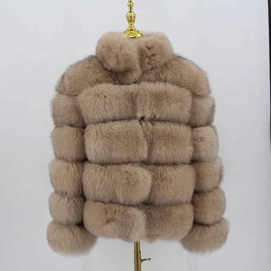 Pink Java QC8139 New Arrival Women Winter Thick Fur Coat Real Fox Fur Jacket High Quality Fox Coat Stand Collar Outfit Luxury