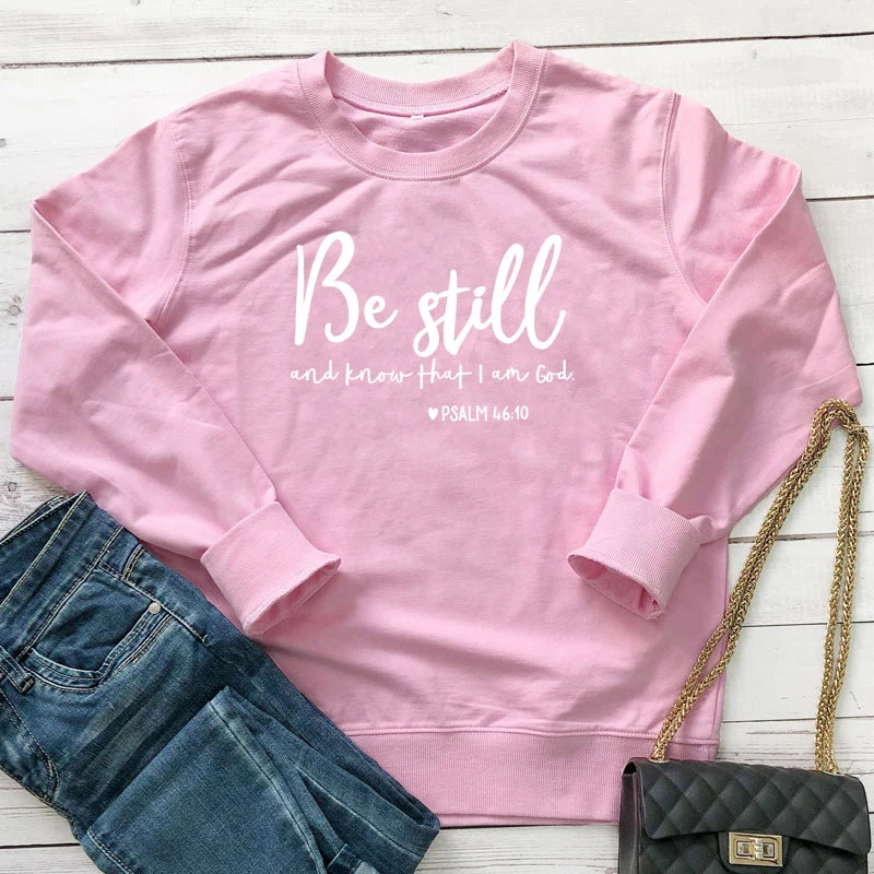 Modna odzież Bluza „Be Still and Know That I Am God” Psalm 46:10, 100% bawełna, religijna chrześcijańska bluza z kapturem, sweter z wyznaniem wiary