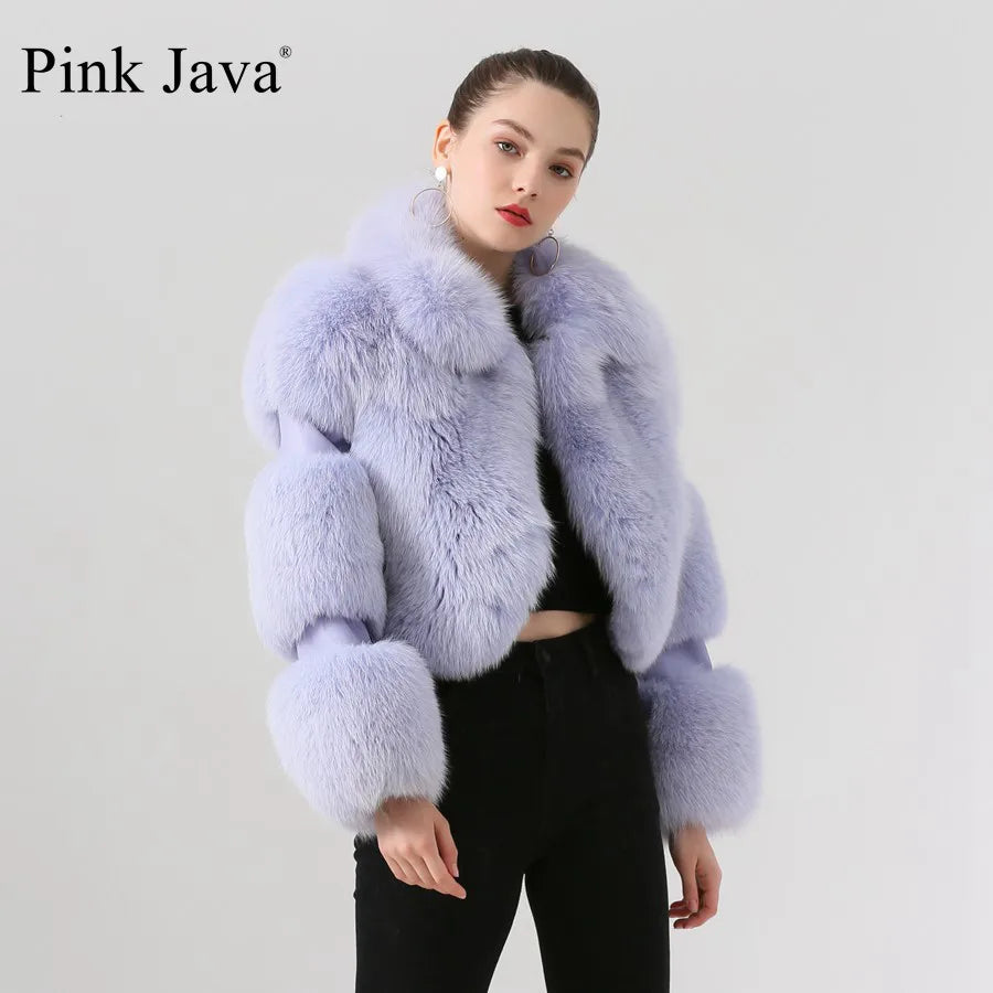 Pink Java QC19020  New Arrival Hot Sale  Real Fox Fur Coat Genuine Fur Jacket Women Coat Winter Thick Fur Real Leather