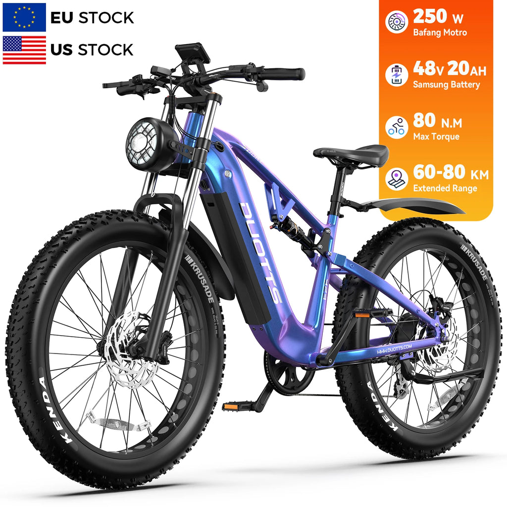 EU US Stock Free Shipping DUOTTS E26 Electric Mountain E Bike Fat Tire Bafang Motor 48V 20AH Battery Ebike