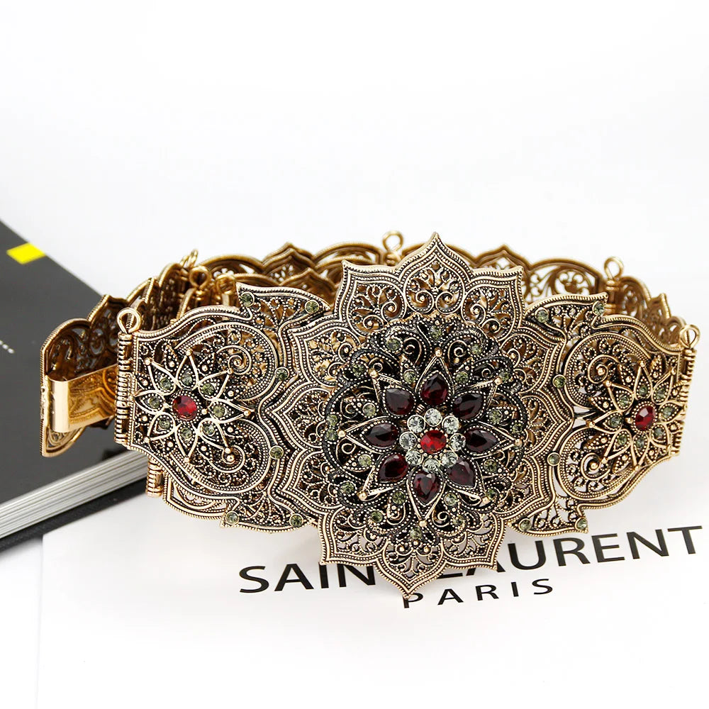 Cinturón de caftán marroquí color oro de Sunspicems para mujer, cadena de cintura para vestido, joyería de boda para novia árabe, fajín para túnica, cadena corporal