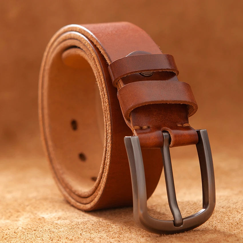 Top Cow Genuine Leather Belts for Men Luxury Designer Fashion Style Vintage Brown Cowboy Male Belt
