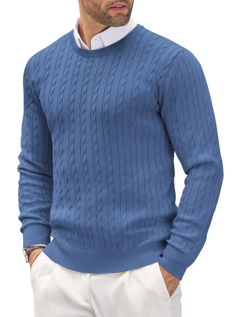 Wholesale High Quality Cotton Solid Color Knitting Sweater Twist Slim Pullover Men's Crewneck Thick Spring Casual Knit Sweaters