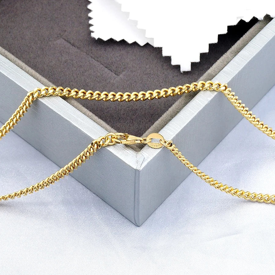 Genuine Solid Gold Chain 3mm Au750 Real Solid Gold Necklace 18K Pure Gold Chain for Men Curb Cuban LinkChains Wholesale