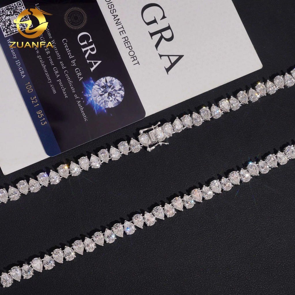 925 Sterling Silver Pear Cut Moissanite Tennis Chain Necklace 5x7mm