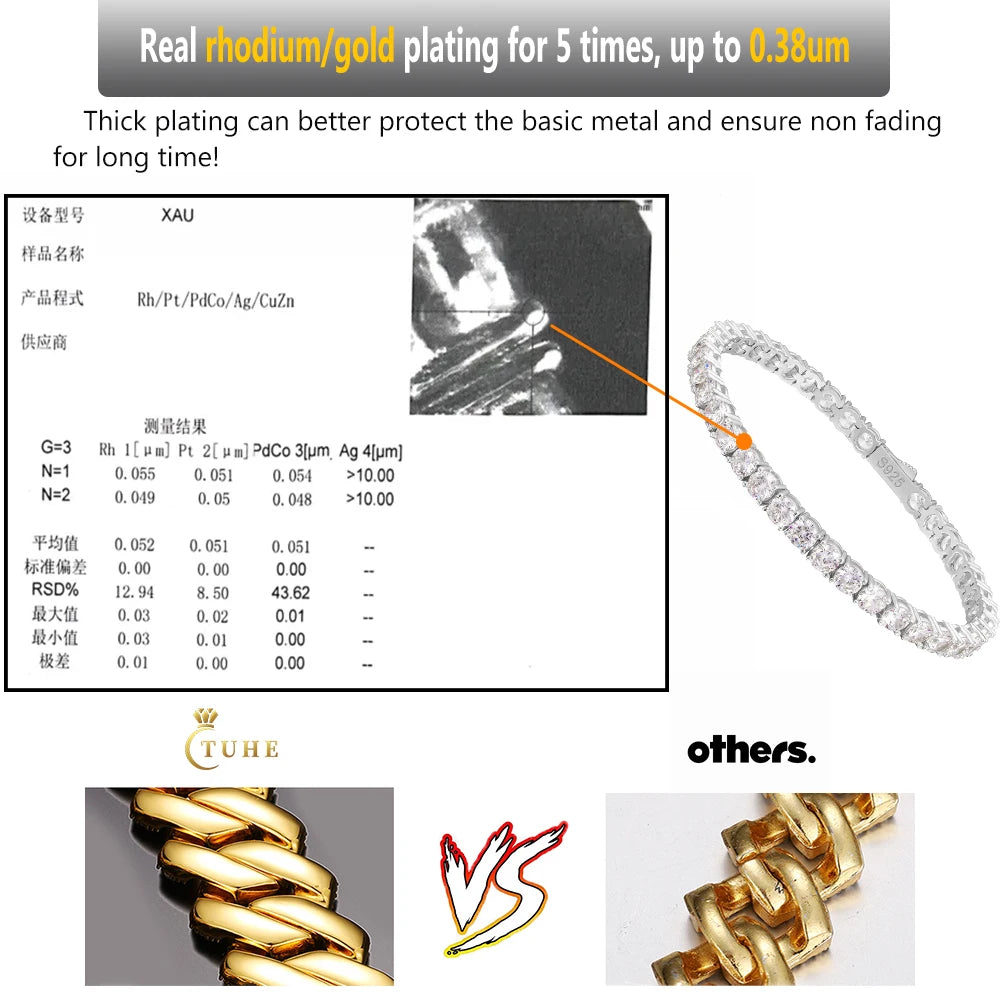 Collar de cadena cubana pesada para hombre, estilo hip hop, chapado en oro de 18K sobre plata de ley 925, con diamantes de moissanita VVS, estilo "iced out" con broche liso
