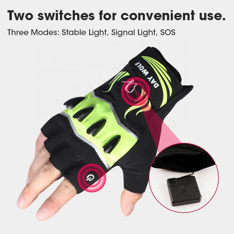 Guantes de pesca LED sin dedos, impermeables, con pantalla táctil y linterna