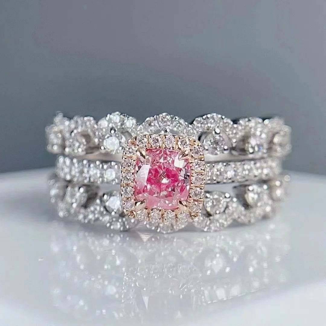SGARIT  Certified Cushion Diamond 18k Gold SI1 0.51CT Natural Light Pinkish Brown Diamond Stackable Ring Sets Jewellery Ring