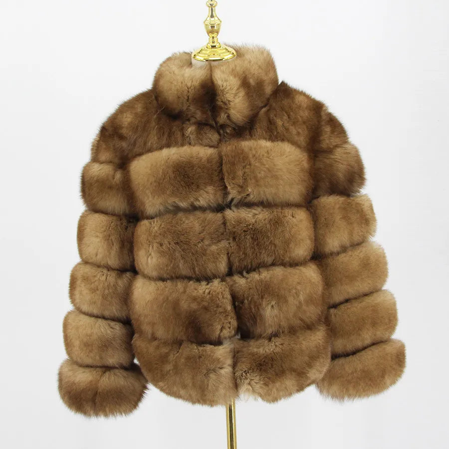 Pink Java QC8139 New Arrival Women Winter Thick Fur Coat Real Fox Fur Jacket High Quality Fox Coat Stand Collar Outfit Luxury