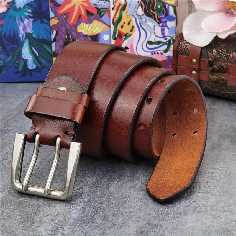Super Wide 4.2CM Luxury Thick Genuine Leather Men Belt Double Buckle Belt Ceinture  Leather Belt Men Jeans Trouser Belt MBT0018