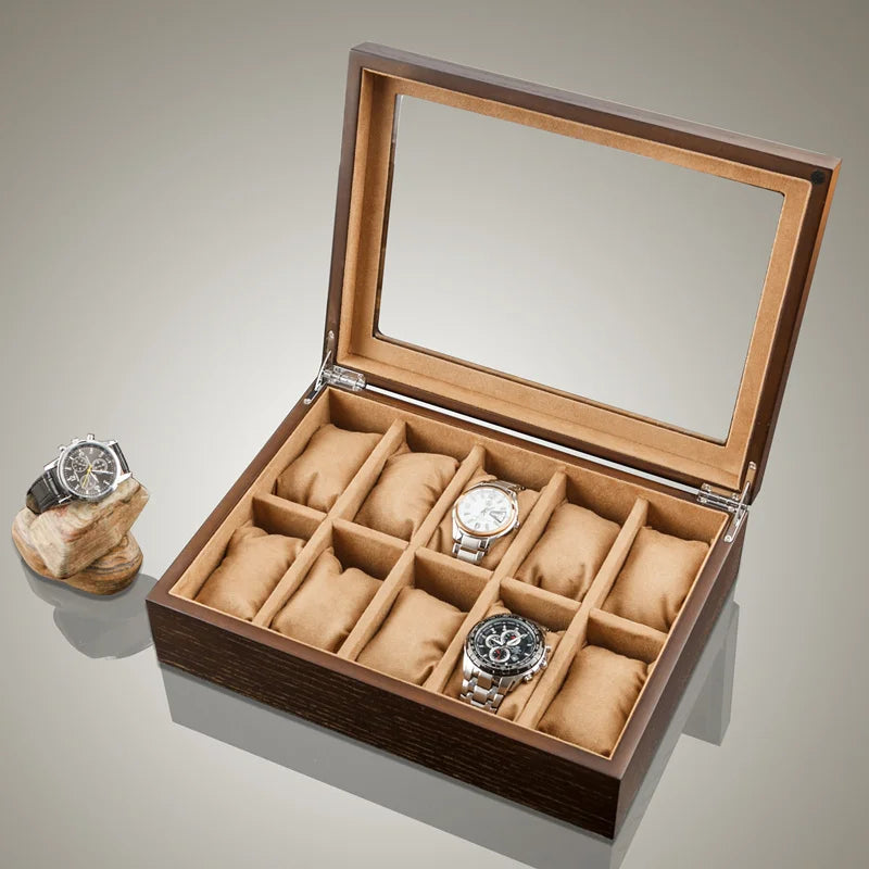 New 5 Slots Wood Watch Organizer With Glass Window Brown Watch Holder for Men Watch Case Storage Box Fashion Watch Showcase
