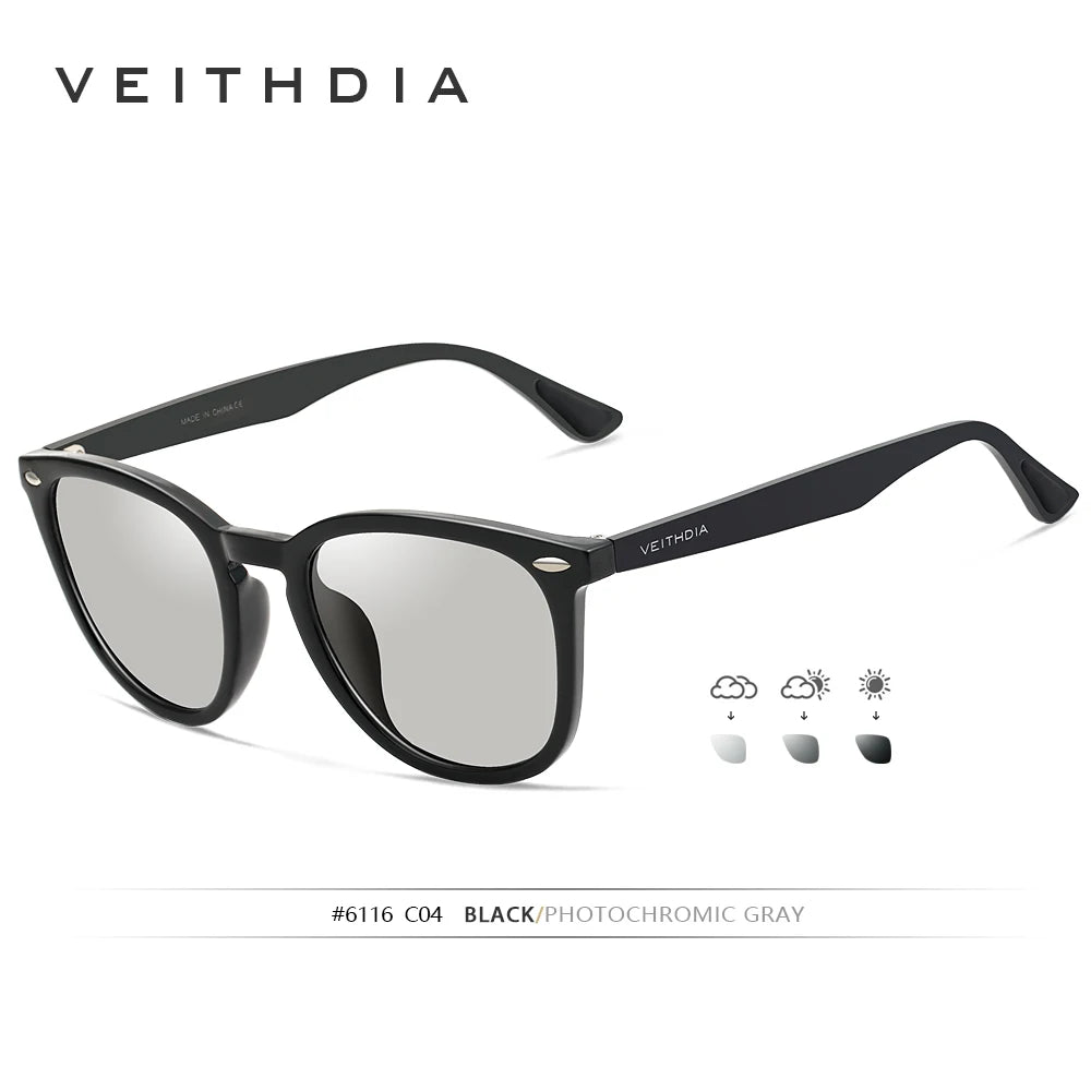 Okulary przeciwsłoneczne marki VEITHDIA unisex, aluminiowe z oprawkami TR90, fotochromowe, lustrzane, w stylu vintage, dla kobiet i mężczyzn 6116