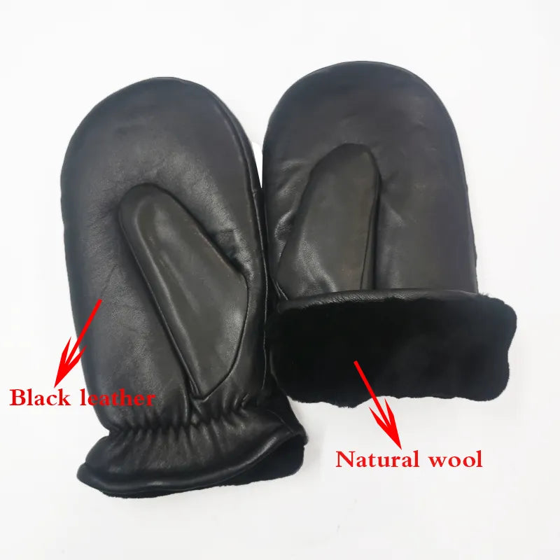 Men Sheepskin Gloves Genuine Leather Glove for Men Winter Outdoor Warm Fur Thickening Thermal Gloves