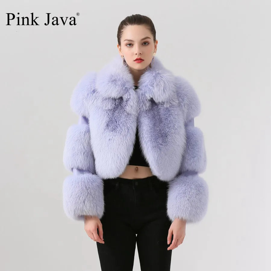 Pink Java QC19020  New Arrival Hot Sale  Real Fox Fur Coat Genuine Fur Jacket Women Coat Winter Thick Fur Real Leather