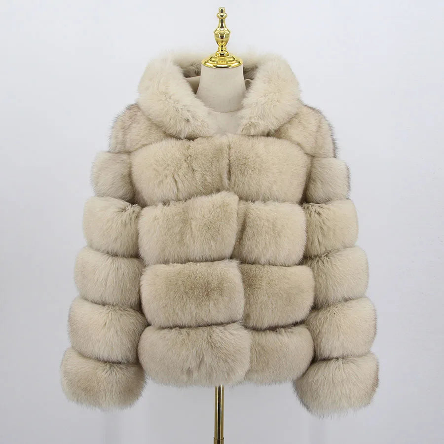 Pink Java QC8143 New Arrival Women Coat Winter Real Fox Fur Coats Hood Jacket Natural Fur Clothes Hot Sale High Quality