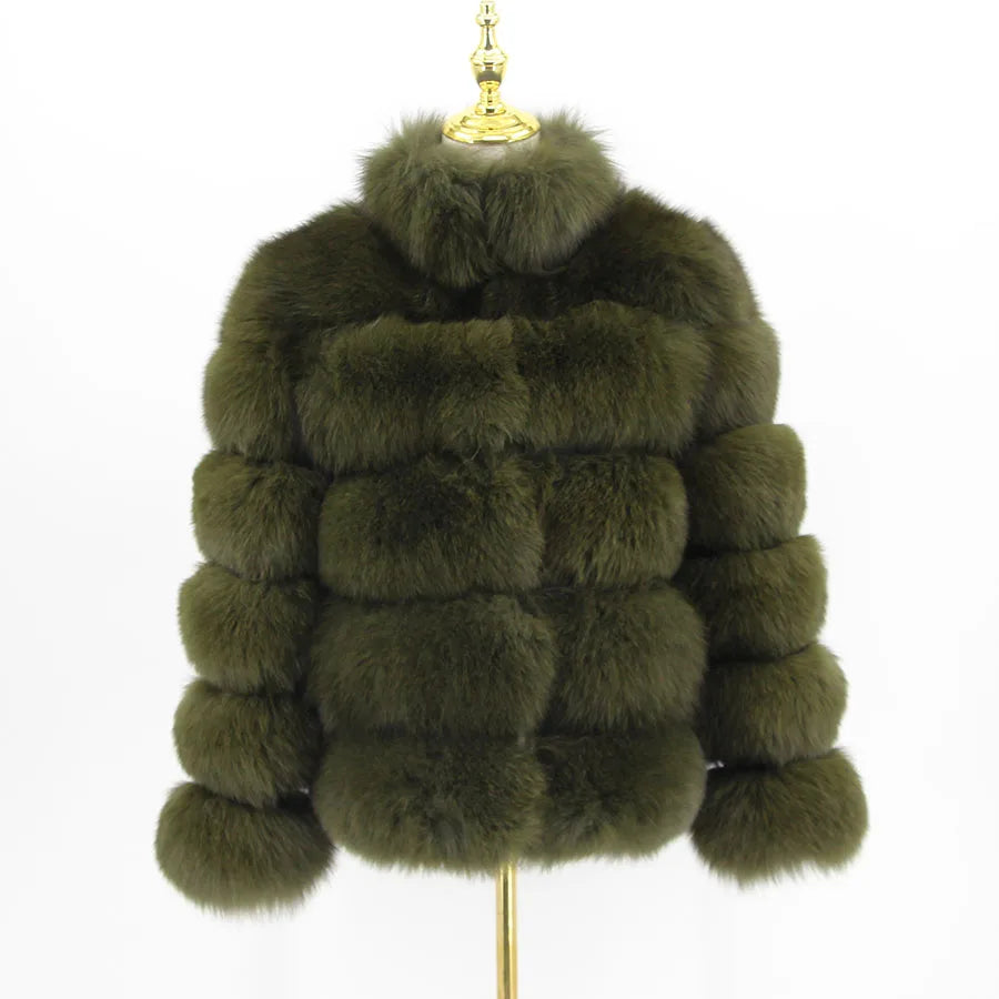 Pink Java QC8139 New Arrival Women Winter Thick Fur Coat Real Fox Fur Jacket High Quality Fox Coat Stand Collar Outfit Luxury